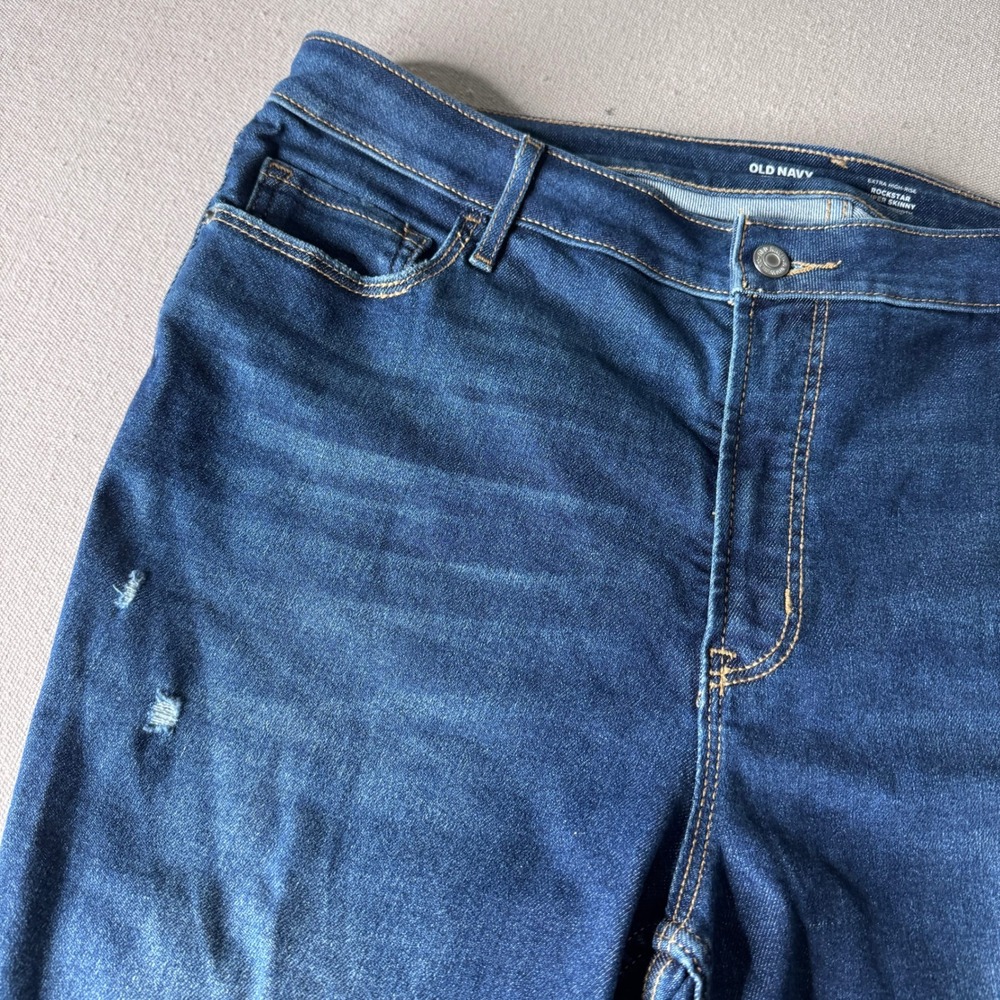 Old Navy Rockstar Super Skinny Extra High Rise Jeans 20 Blue 360 Stretch Raw Hem